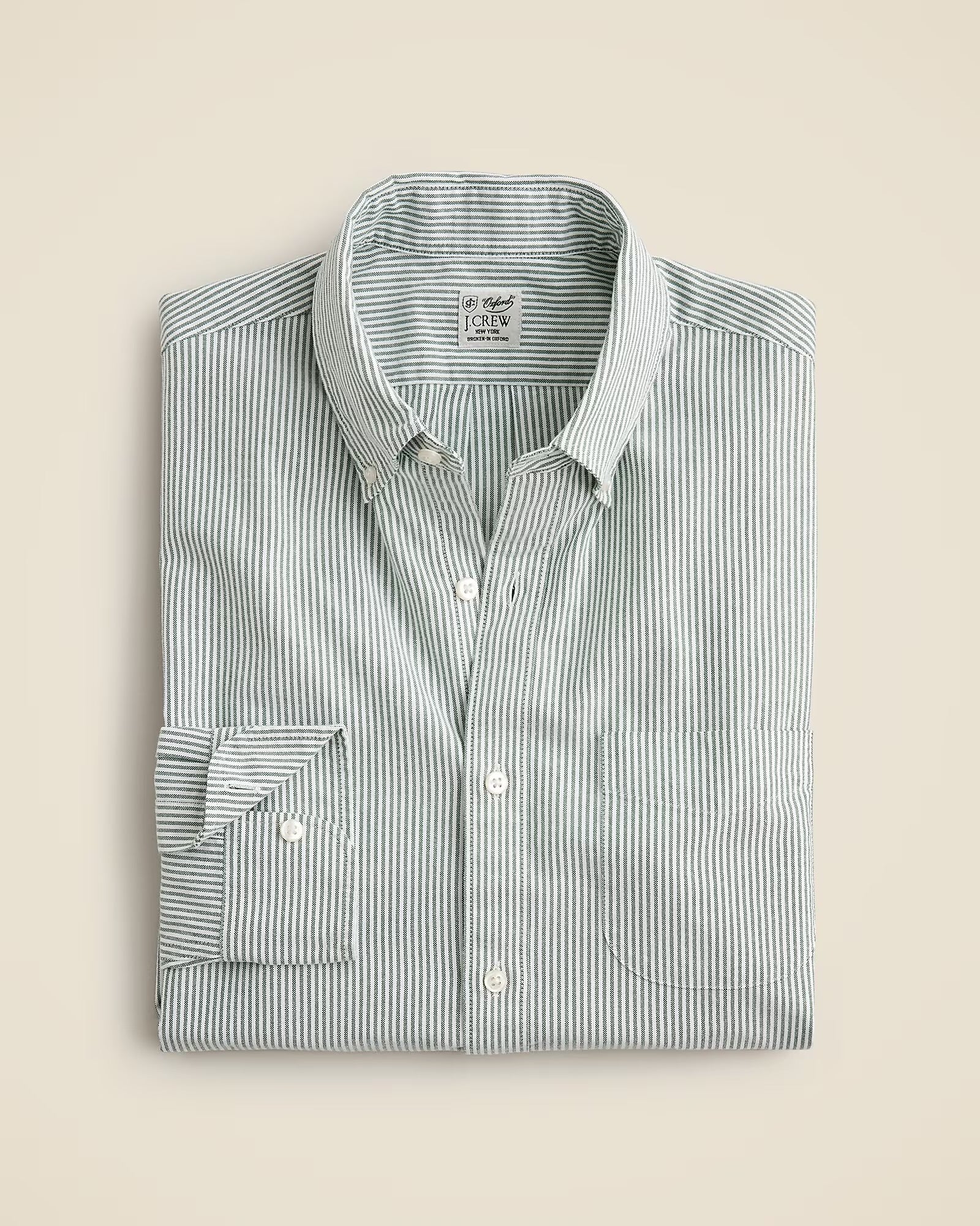 J. Crew J.CREW BROKEN-IN ORGANIC OXFORD SHIRT IN DOMINIC WHITE GREEN in DOMINIC WHITE GREEN — main product view