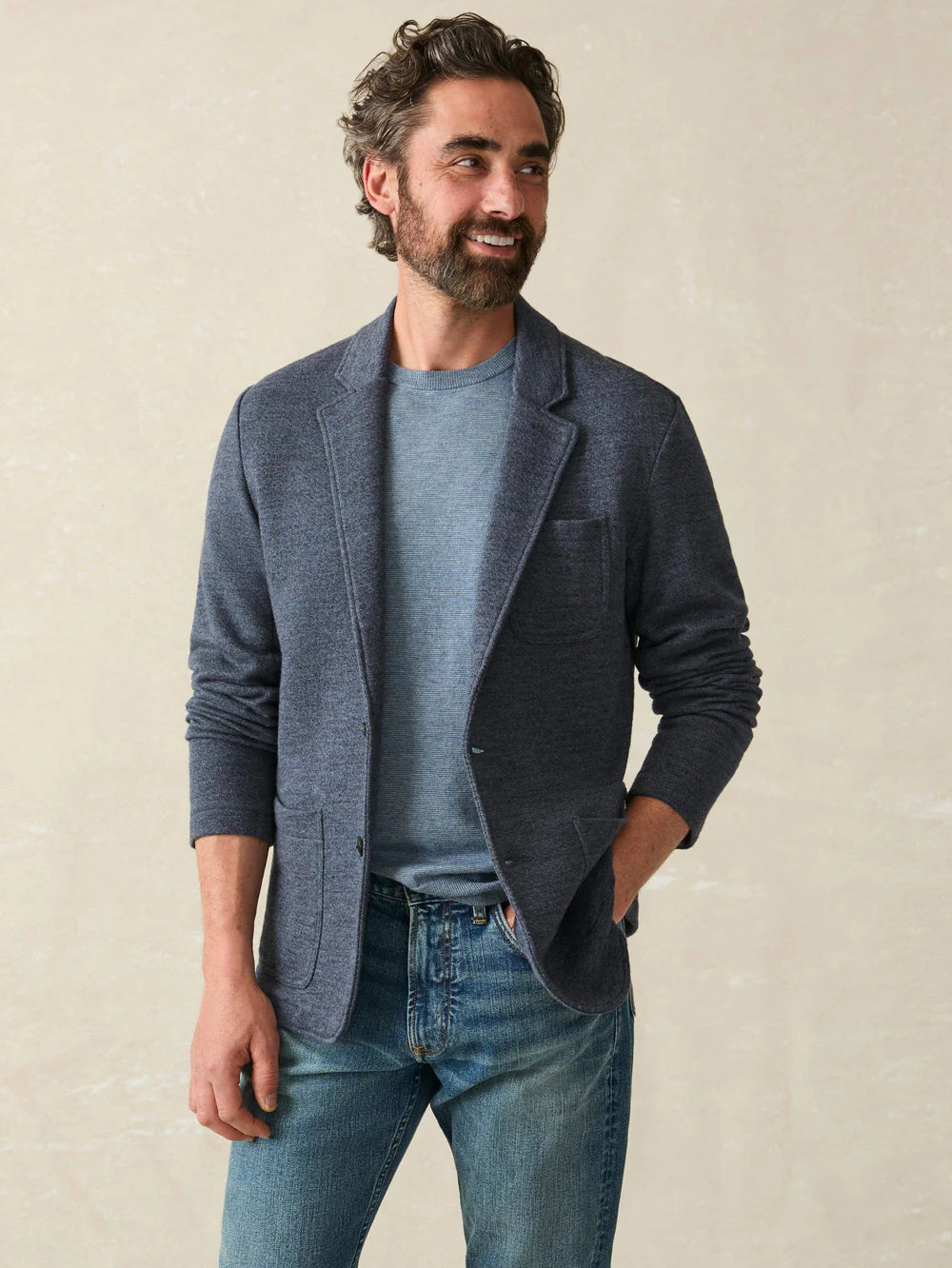 FAHERTY INLET KNIT BLAZER IN DEEP NAVY MELANGE