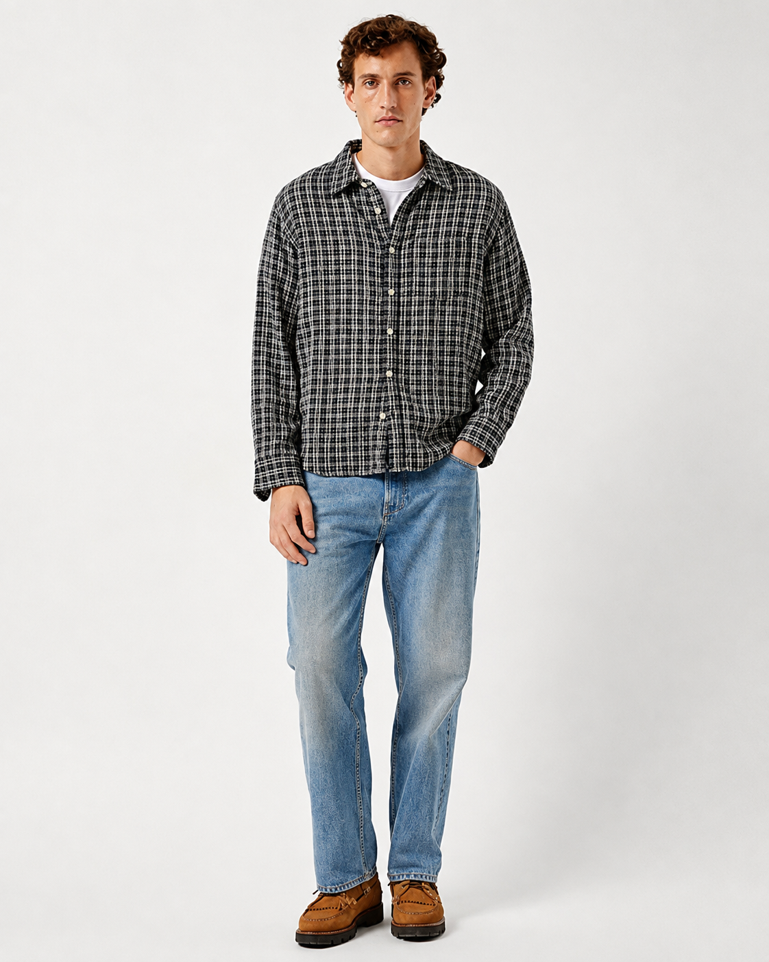 CORRIDOR REVERSE TWEED SNOW CHECK SHIRT IN BLUE in BLUE — view 2