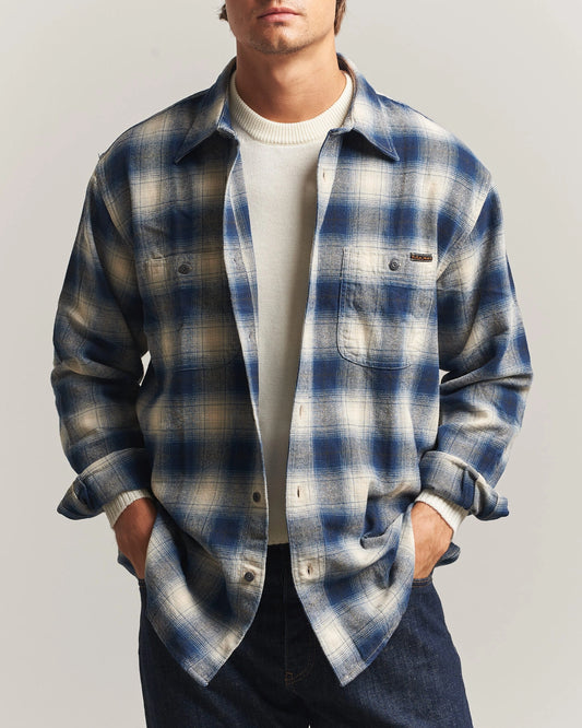 NUDIE JEANS JULIAN WORKER SHIRT IN CHECKED BLUE