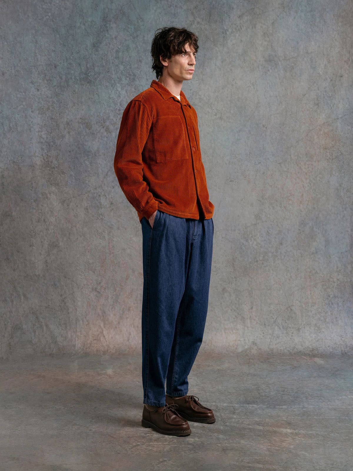 KESTIN DURNO OVERSHIRT IN RUST ORANGE 5-WALE CORDUROY