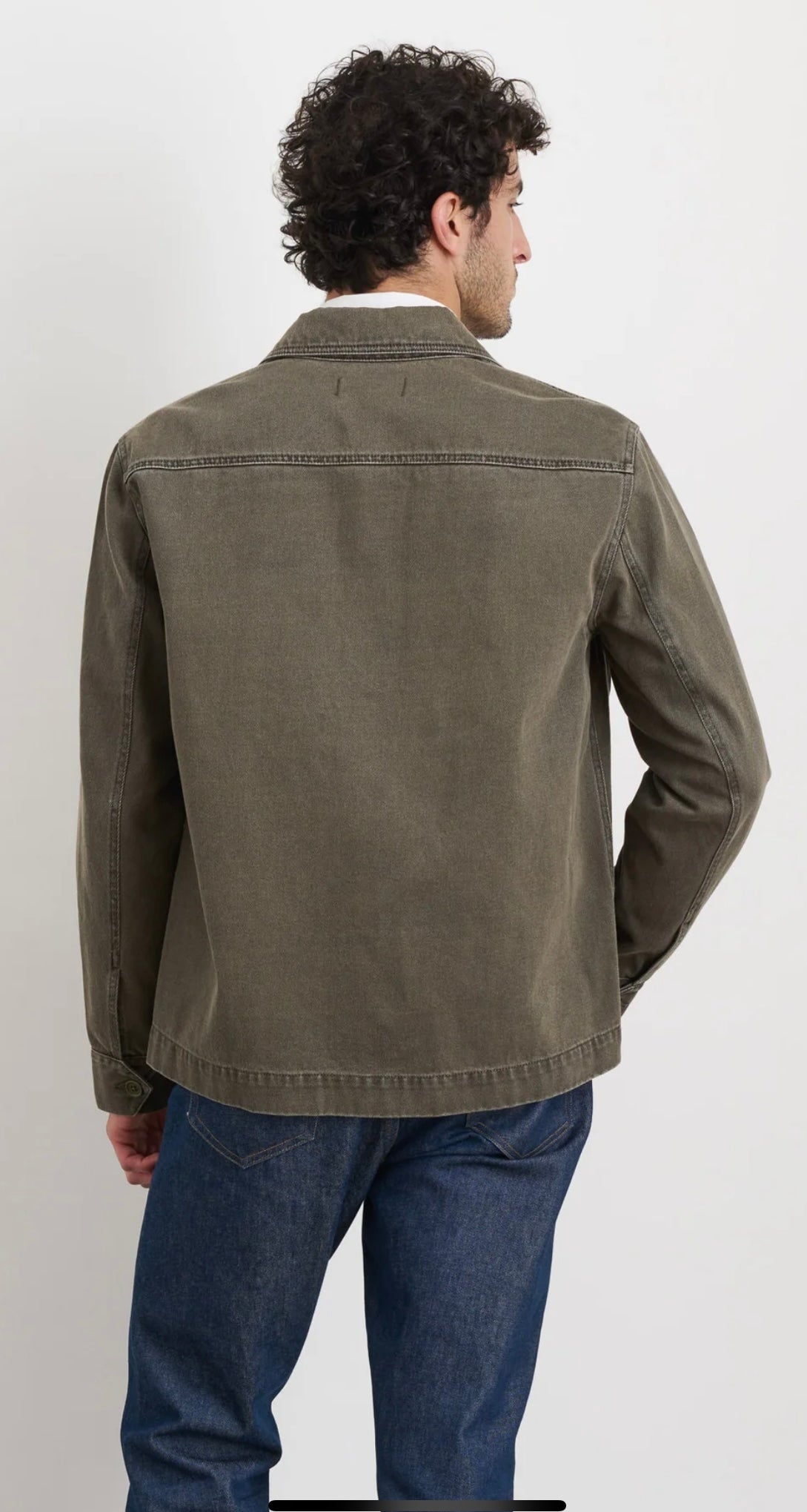 ALEX MILL GARMENT DYED WORK JACKET IN RECYCLED DENIM IN THYME in RECYCLED DENIM IN THYME — view 3