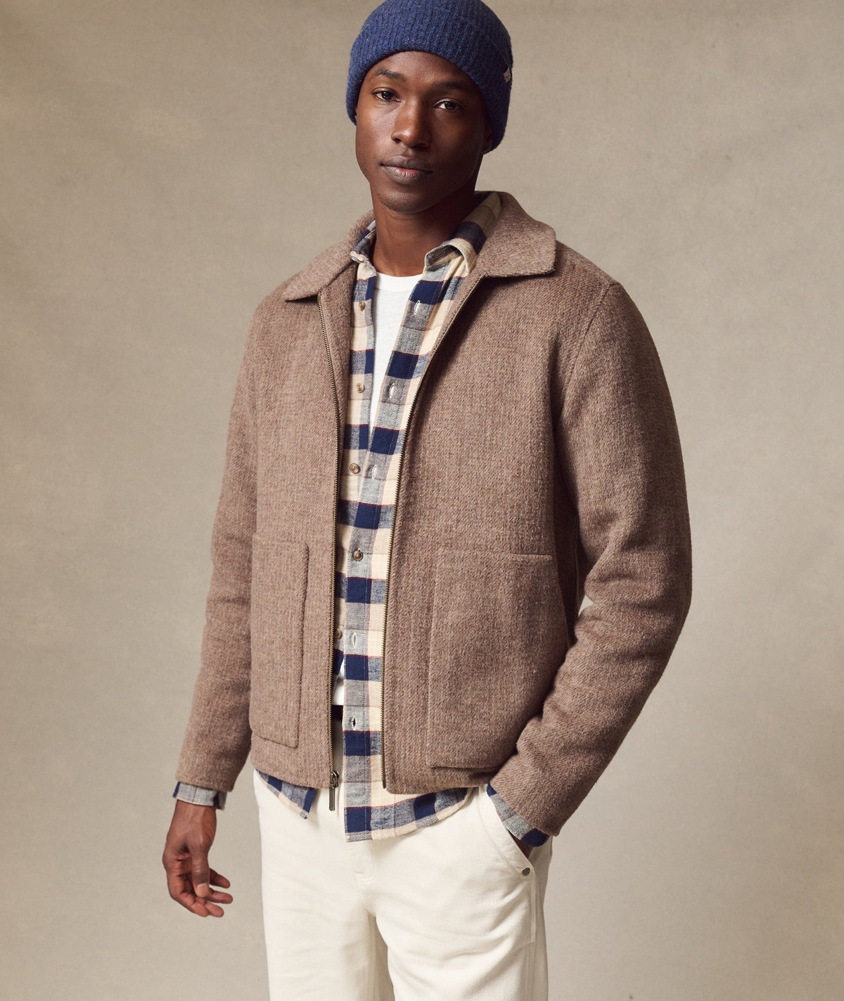 MARINE LAYER SHAW WOOL JACKET IN TAUPE HEATHER
