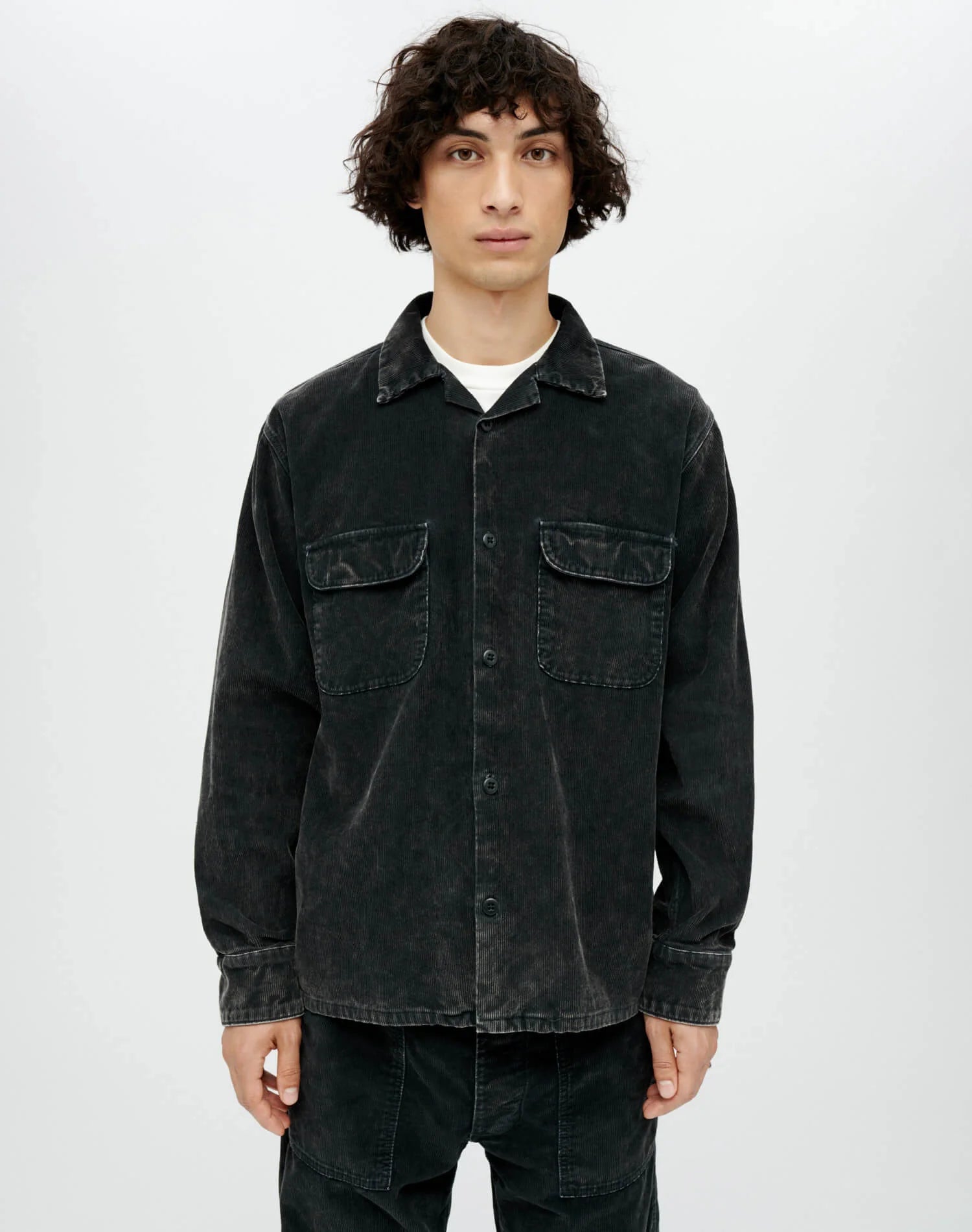 RE/DONE 1950s CORDUROY PLAID STRAIGHT BOTTOM SHIRT IN CHARCOAL AND ASH in CHARCOAL AND ASH — view 3