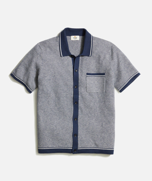 MARINE LAYER WYATT SWEATER BUTTON-DOWN IN NAVY/PEARL