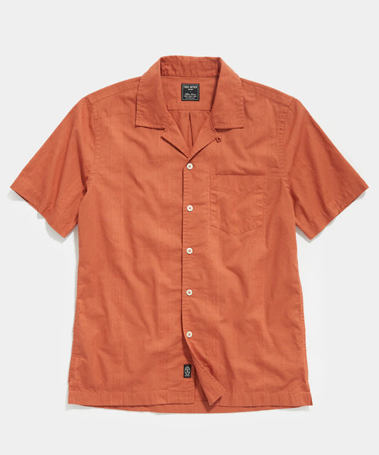 TODD SNYDER JACQUARD CAMP COLLAR SHIRT IN RUST