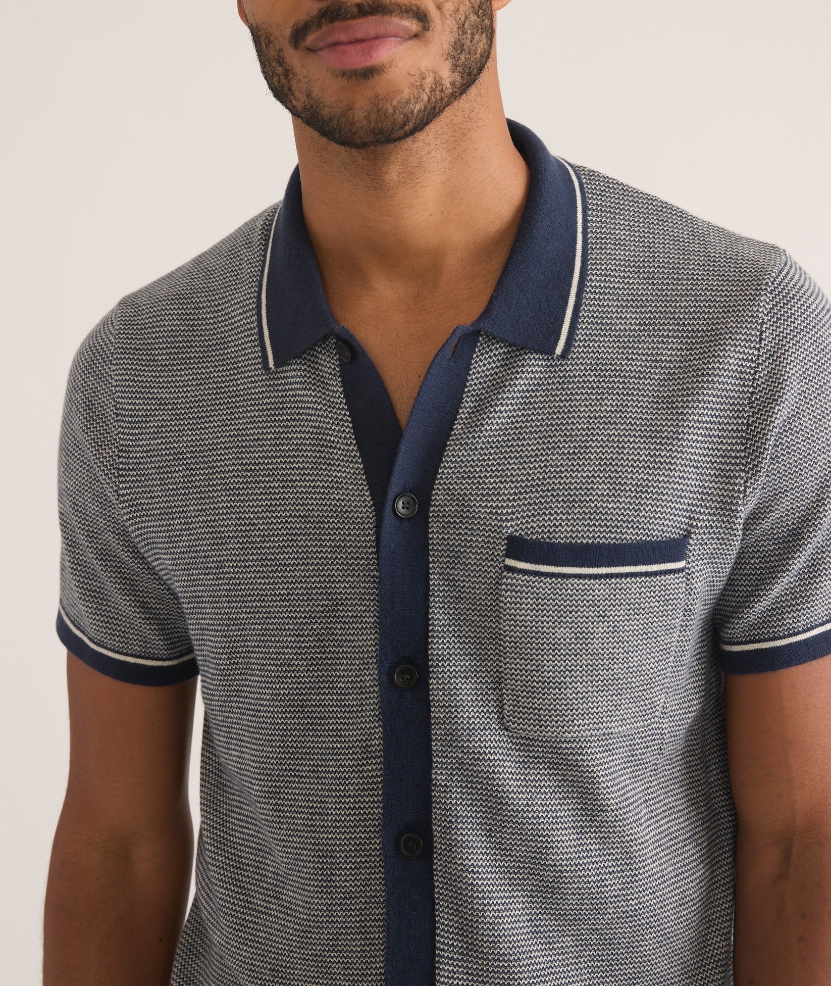 MARINE LAYER WYATT SWEATER BUTTON-DOWN IN NAVY/PEARL in NAVY/PEARL — view 2