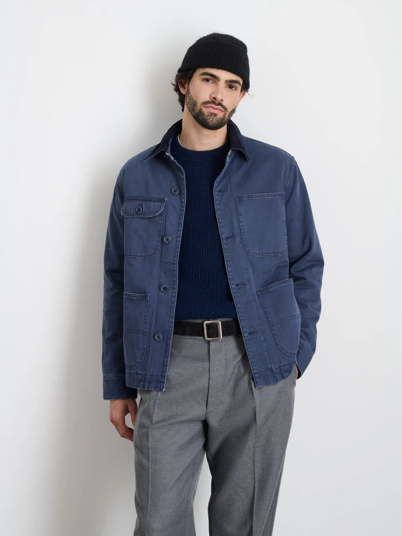 ALEX MILL LINED WORK JACKET IN COTTON HERRINGBONE STORM BLUE