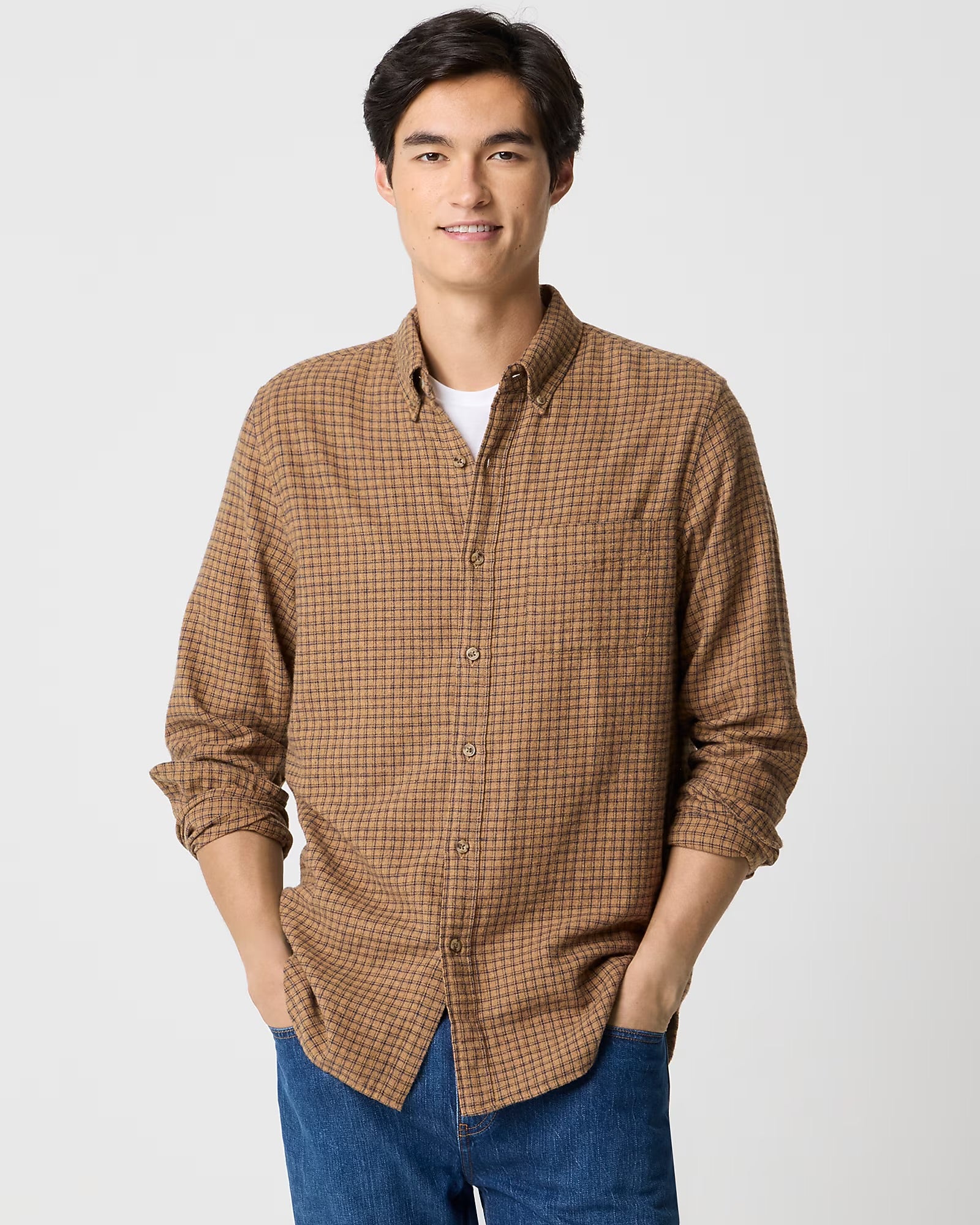 J. Crew J.CREW BRUSHED TWILL SHIRT IN HEATHER CAMEL MULTI in HEATHER CAMEL MULTI — view 2
