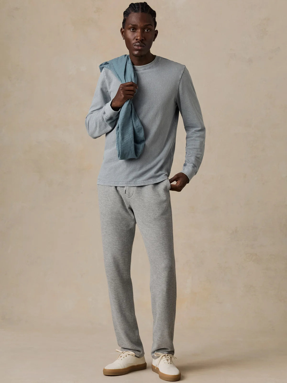 FAHERTY LS RECYCLED TERRY TEE IN LAKESHORE GREY
