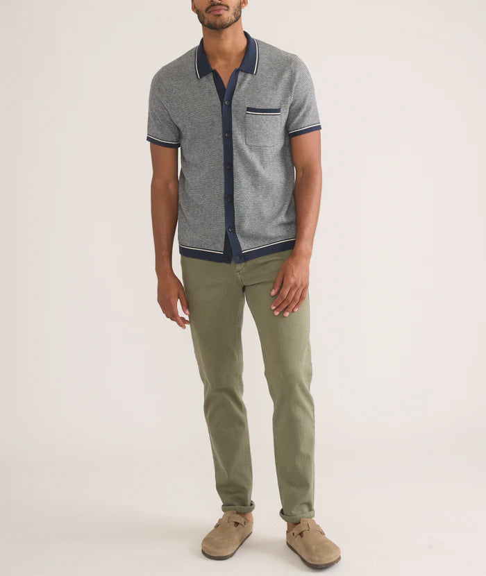MARINE LAYER WYATT SWEATER BUTTON-DOWN IN NAVY/PEARL in NAVY/PEARL — view 3