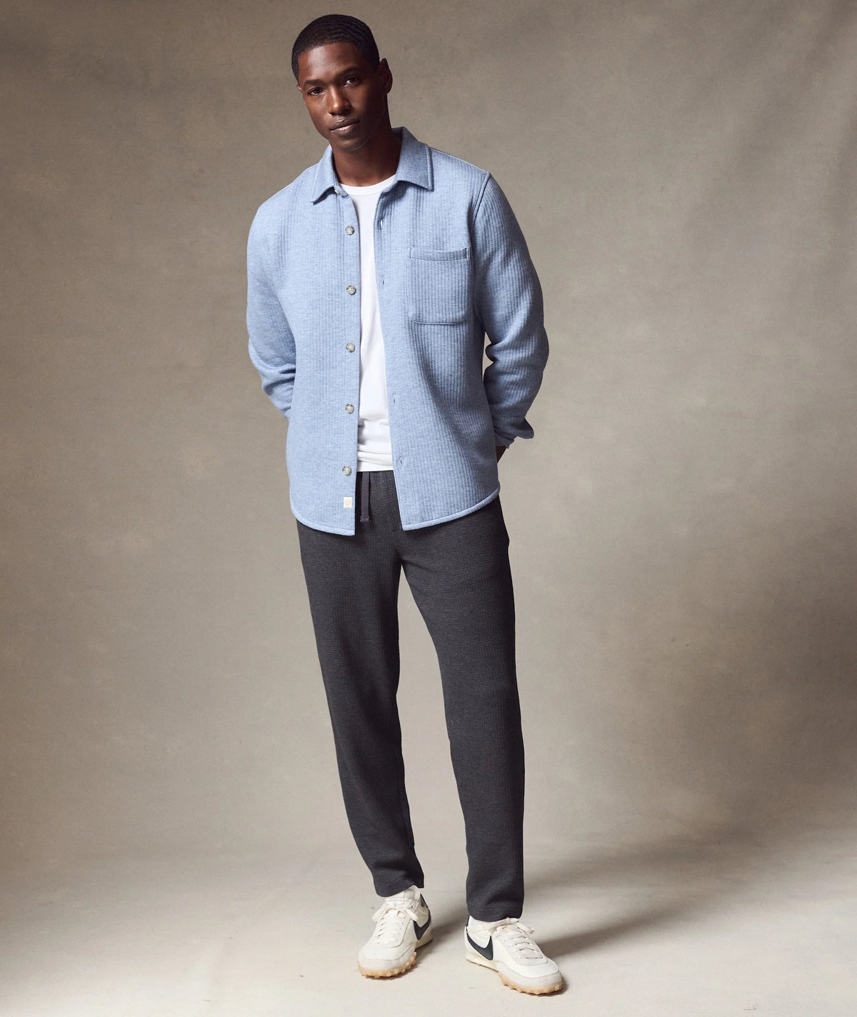 MARINE LAYER CORBET QUILTED OVERSHIRT IN NORDIC BLUE