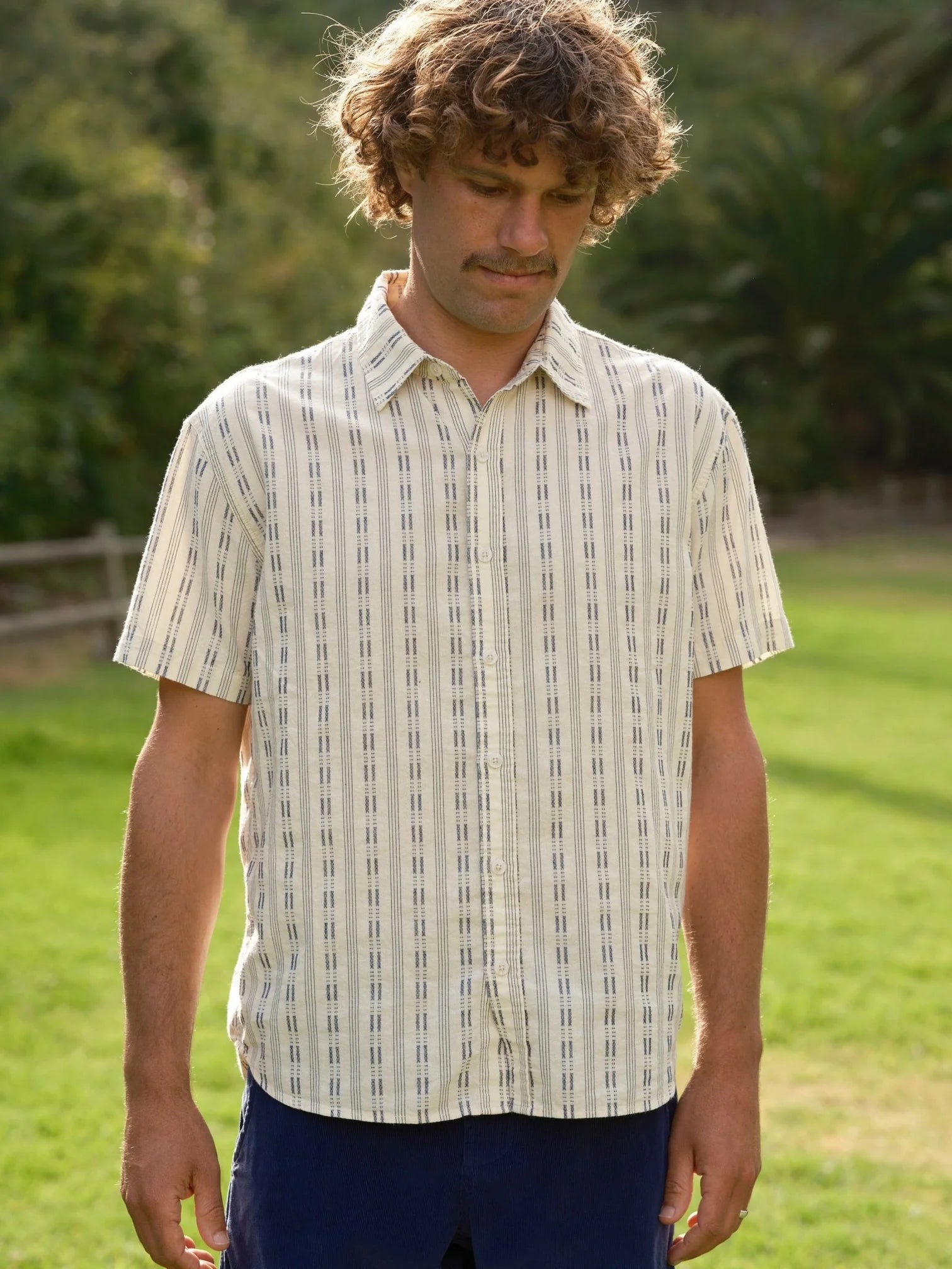 MOLLUSK DOBBY SUMMER SHIRT IN NATURAL AND NAVY in NATURAL AND NAVY — main product view