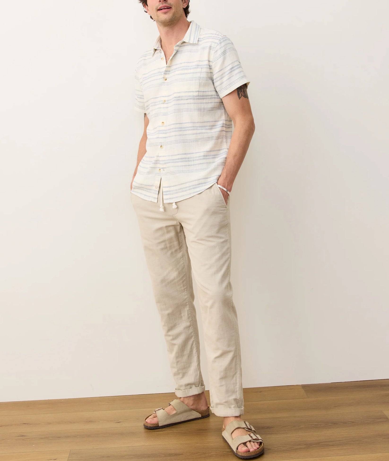 MARINE LAYER STRETCH SELVAGE SHORT SLEEVE SHIRT IN COOL BAJA STRIPE in COOL BAJA STRIPE — view 3