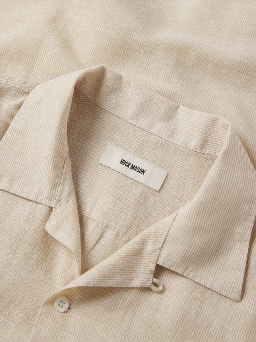 BUCK MASON BREEZE COTTON LINEN S/S CAMP SHIRT IN NATURAL/OCHRE CUT STRIPE in NATURAL/OCHRE CUT STRIPE — view 2
