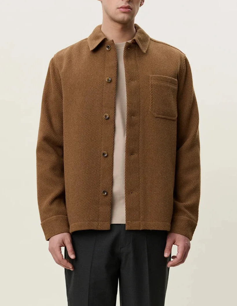 Les Deux Twill Wool Overshirt In Rubber Brown - Rent with Thred