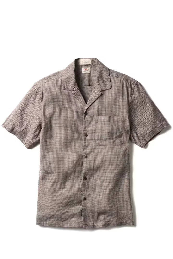 FAHERTY SS BREEZE CAMP SHIRT IN BURGUNDY WOOD CHECK in BURGUNDY WOOD CHECK — view 3