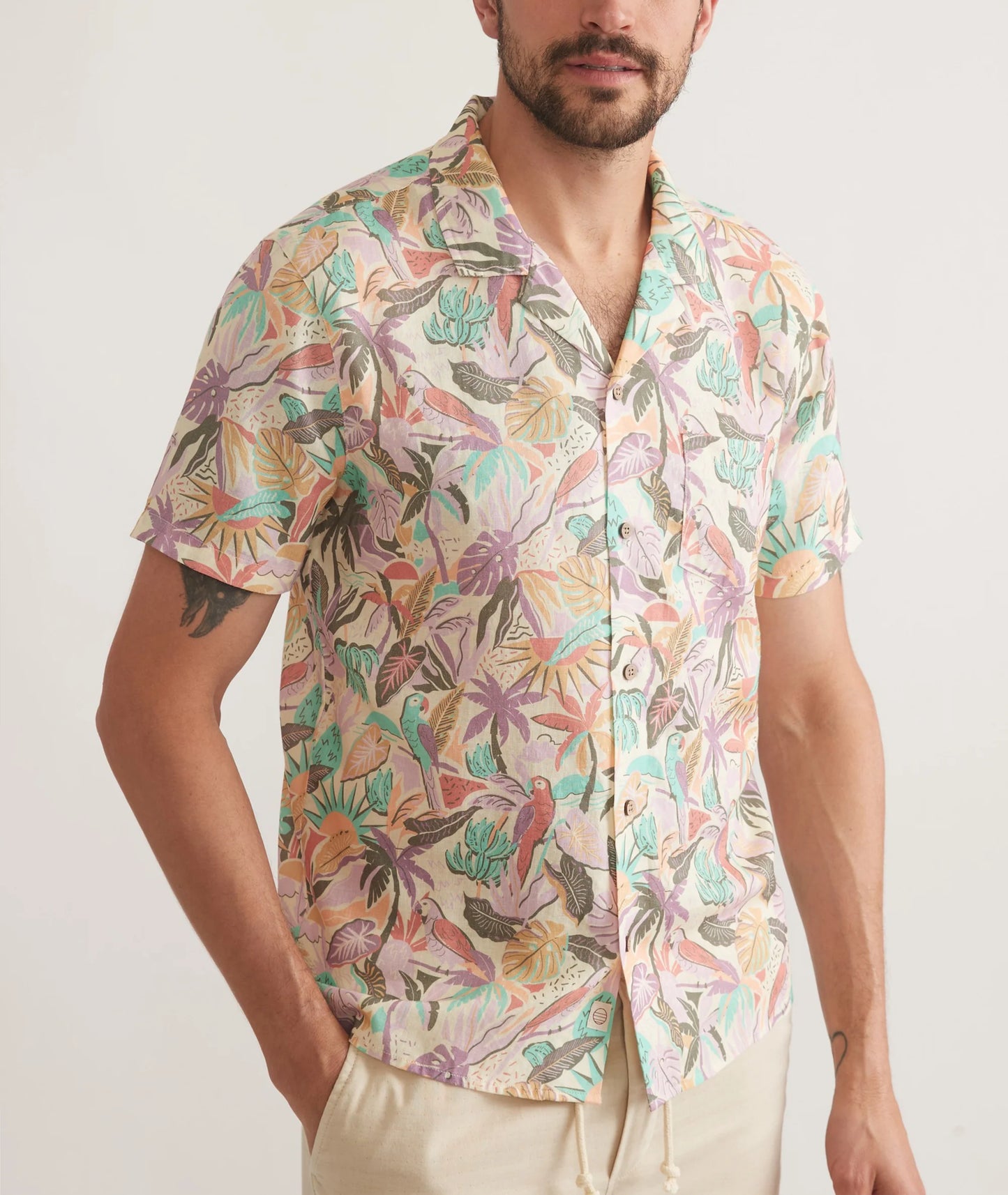 MARINE LAYER TENCEL LINEN RESORT SHIRT IN BRIGHT CABANA