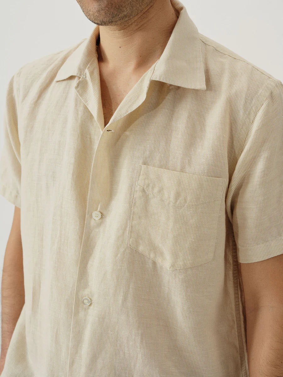 BUCK MASON BREEZE COTTON LINEN S/S CAMP SHIRT IN NATURAL/OCHRE CUT STRIPE in NATURAL/OCHRE CUT STRIPE — view 4