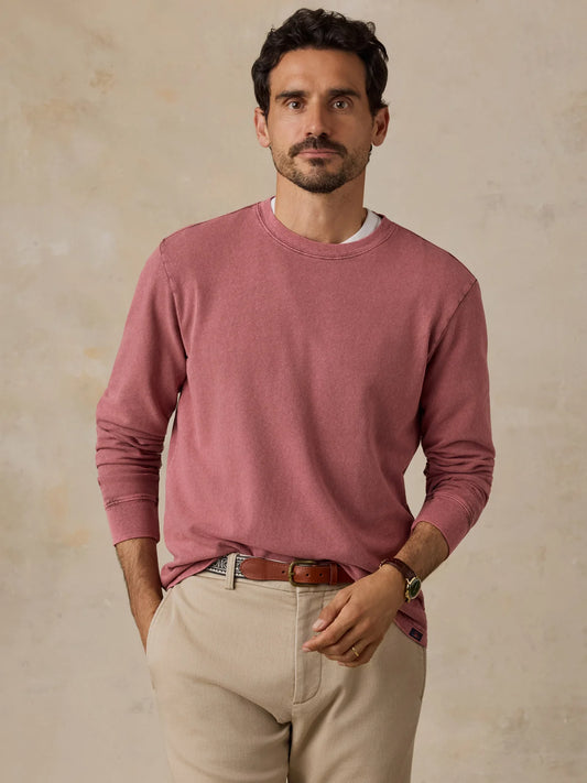 FAHERTY LONG-SLEEVE RECYCLED TERRY TEE IN SUNSET RED