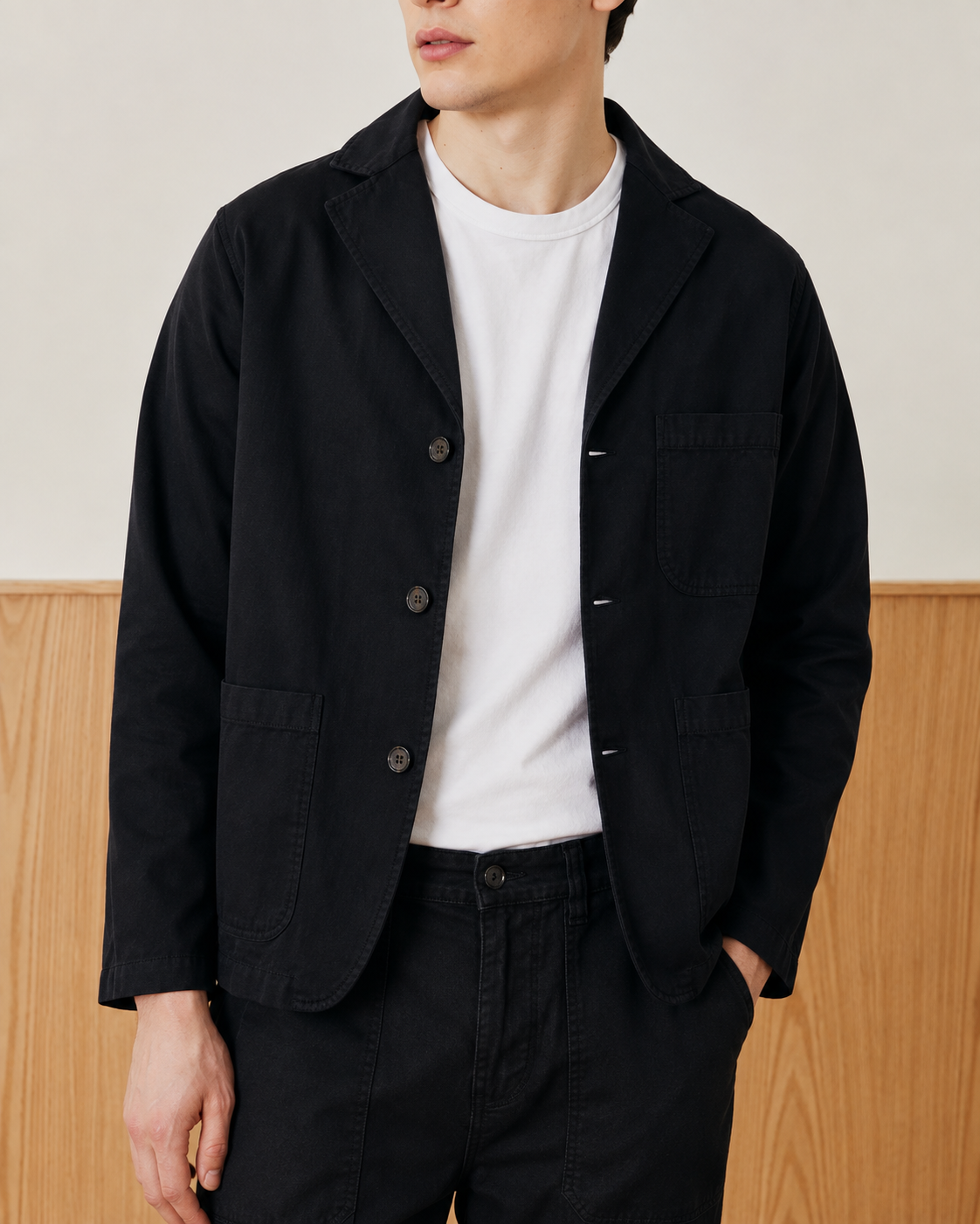 CORRIDOR TWILL BLAZER IN BLACK