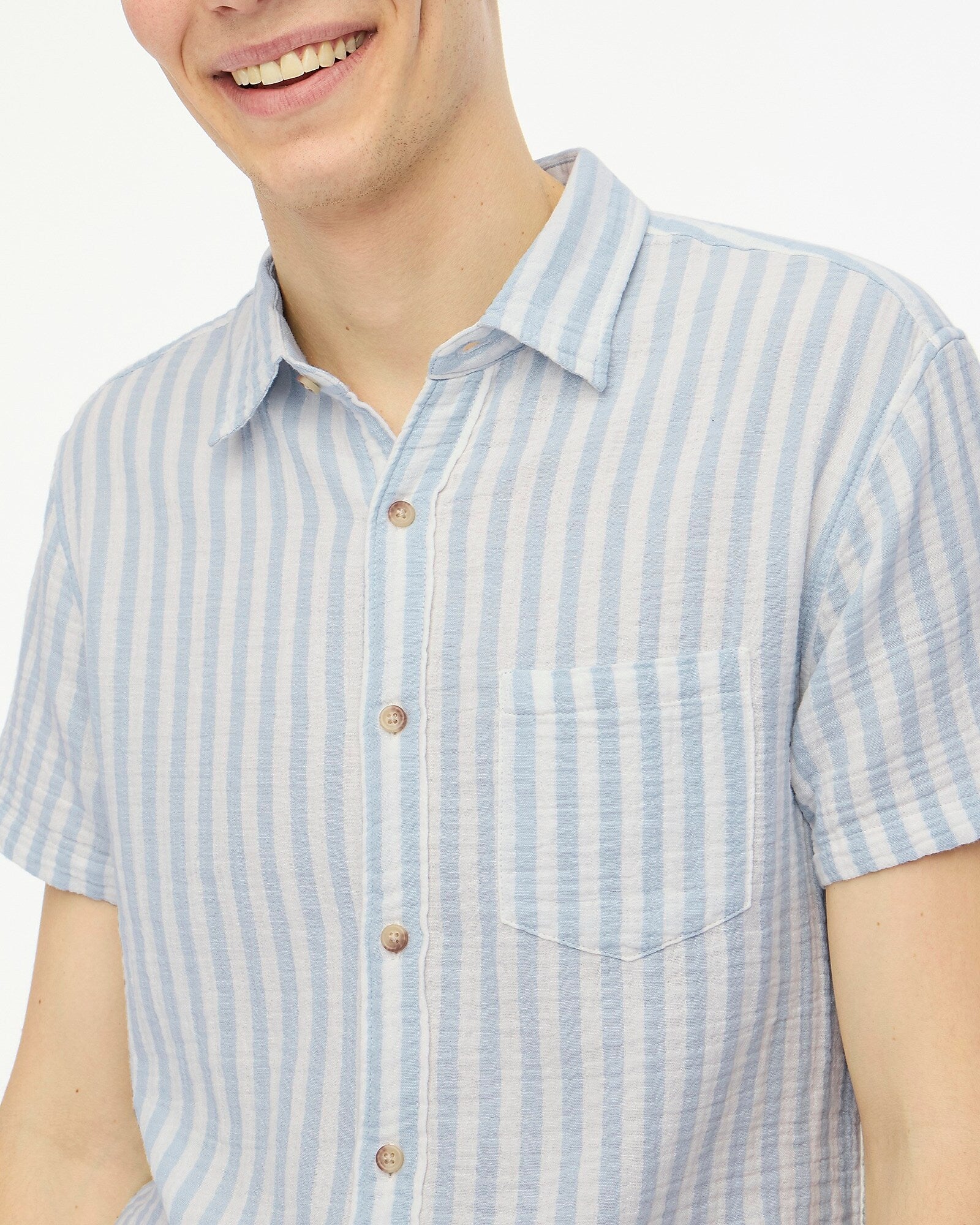J. Crew J CREW SS GAUZE SHIRT IN FADED CHAMBRAY STRIPE in FADED CHAMBRAY STRIPE — view 3