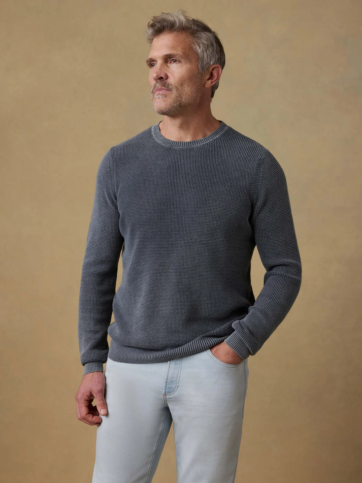 FAHERTY SUNWASHED CREWNECK SWEATER IN FADED BLACK