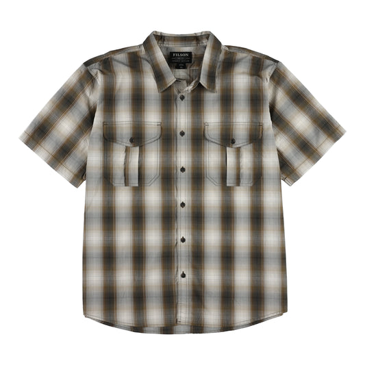 FILSON SHORT SLEEVE FEATHER CLOTH SHIRT IN BEIGE BROWN BLACK