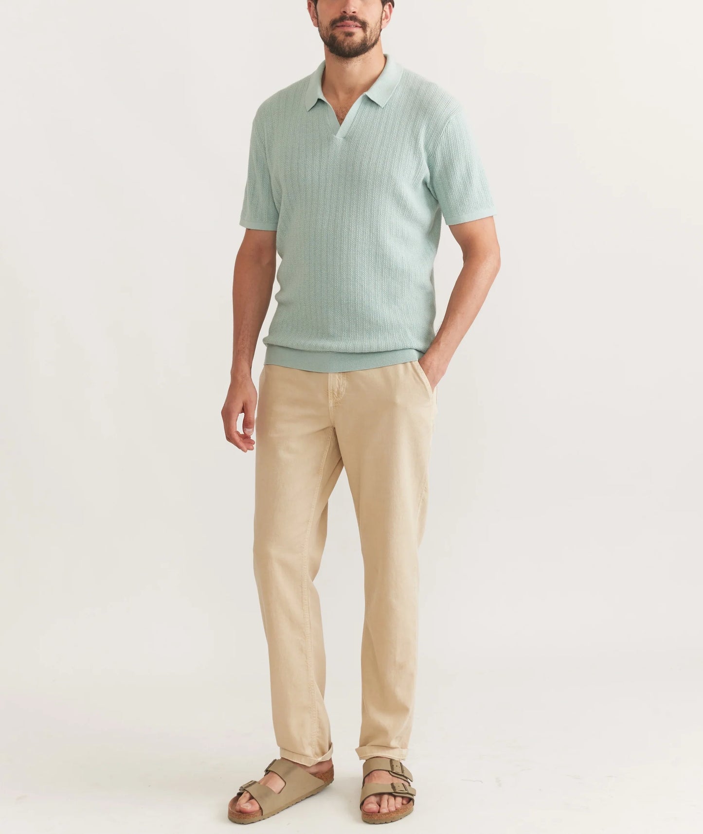 MARINE LAYER LIAM SWEATER POLO IN EUCALYPTUS