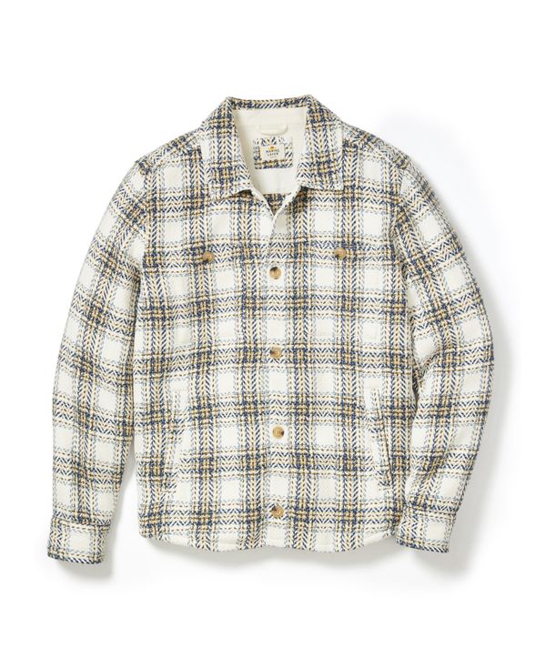 MARINE LAYER MAX TWILL OVERSHIRT IN NATURAL/BLUE PLAID in NATURAL/BLUE PLAID — view 2