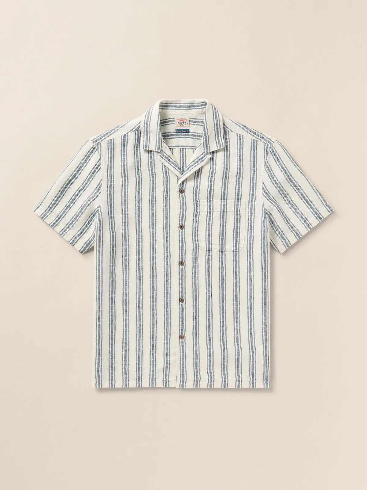 FAHERTY PALMA SS LINEN CAMP SHIRT IN RYECROFT VALLEY STRIPE in RYECROFT VALLEY STRIPE — main product view