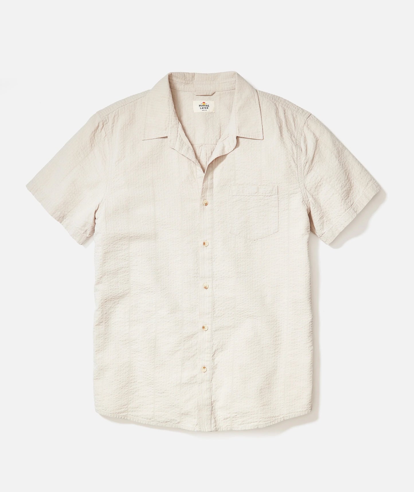 MARINE LAYER SEERSUCKER CLASSIC SHIRT IN PARCHMENT