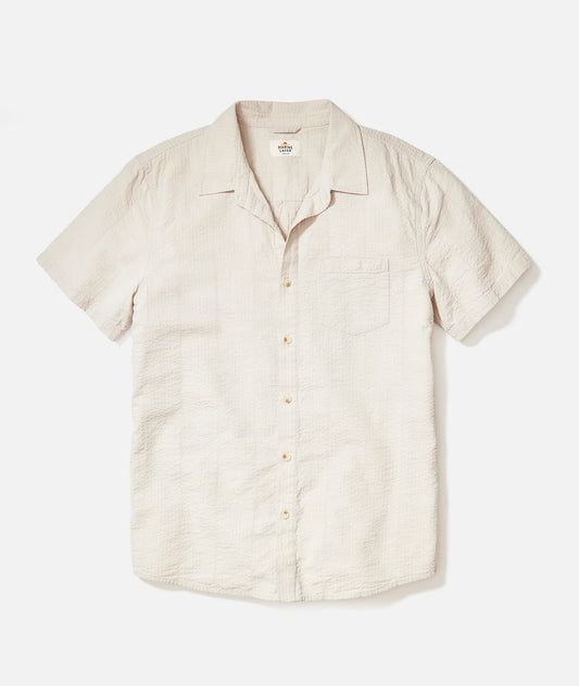 MARINE LAYER SEERSUCKER CLASSIC SHIRT IN PARCHMENT