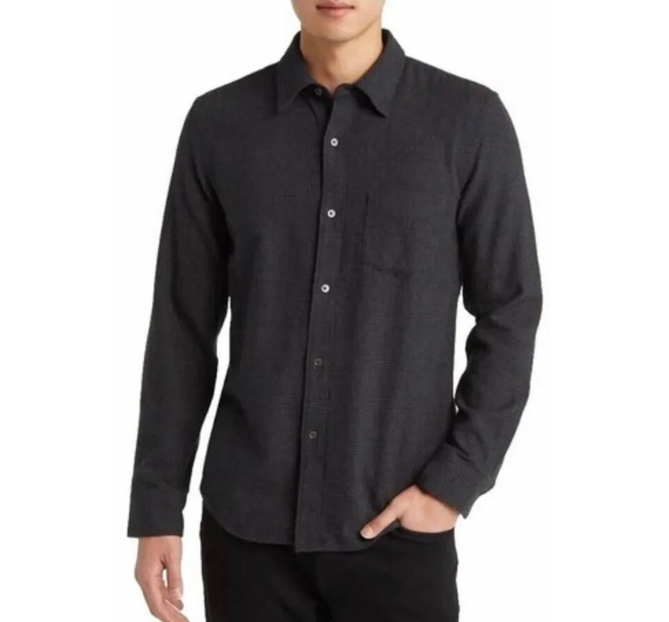 BUCK MASON PACIFIC TWILL ONE POCKET SHIRT IN DARK CHARCOAL PLAID