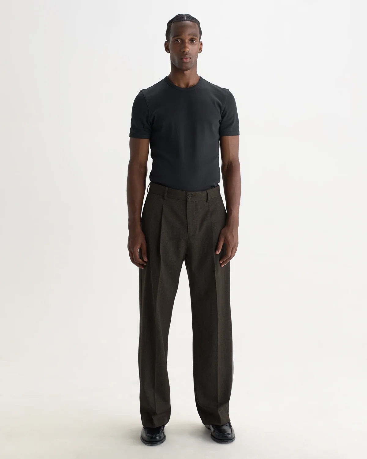 WAX LONDON AUBYN TWO TONE WOOL BLEND TROUSER IN BROWN