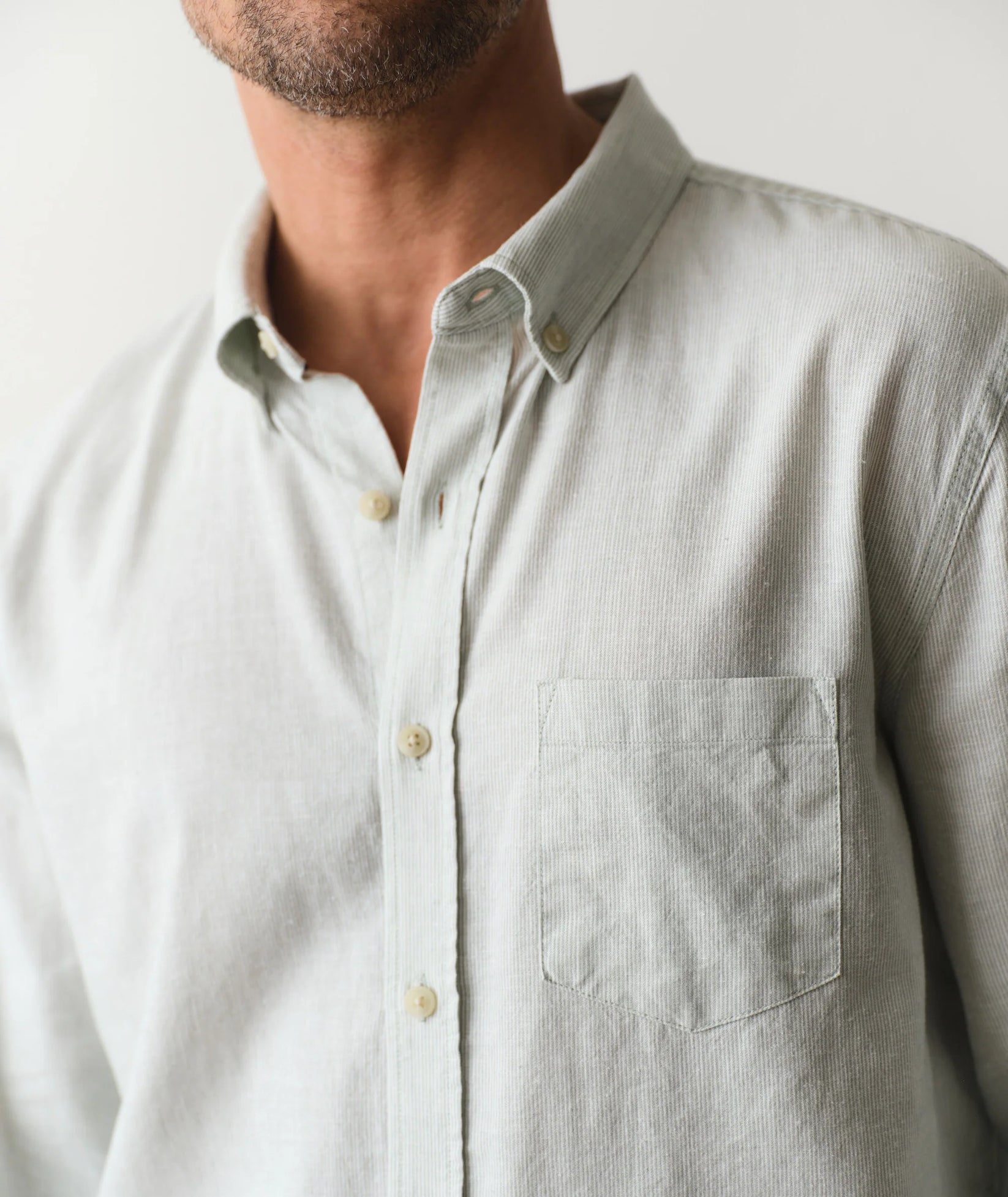 MARINE LAYER BETTER-THAN-LINEN SHIRT IN ICEBERG GREEN STRIPE in ICEBERG GREEN STRIPE — view 2