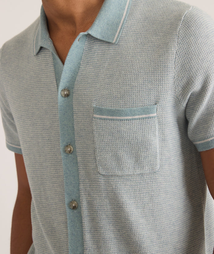 MARINE LAYER WYATT SWEATER BUTTON-DOWN IN TOPAZ/VAPOR in TOPAZ/VAPOR — view 2