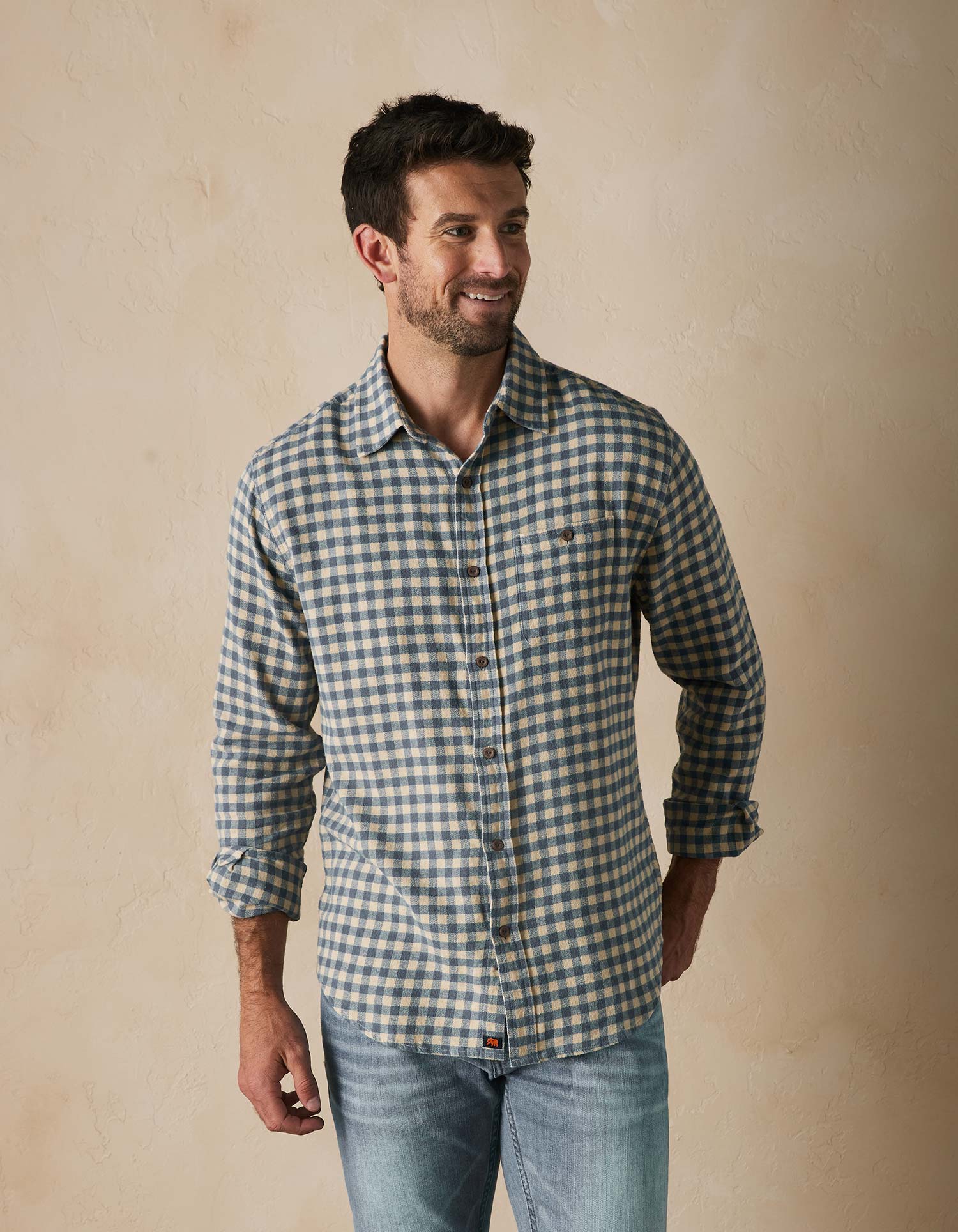 THE NORMAL BRAND HUDSON DOUBLE BRUSHED FLANNEL SHIRT IN KHAKI PLAID in KHAKI PLAID — view 2