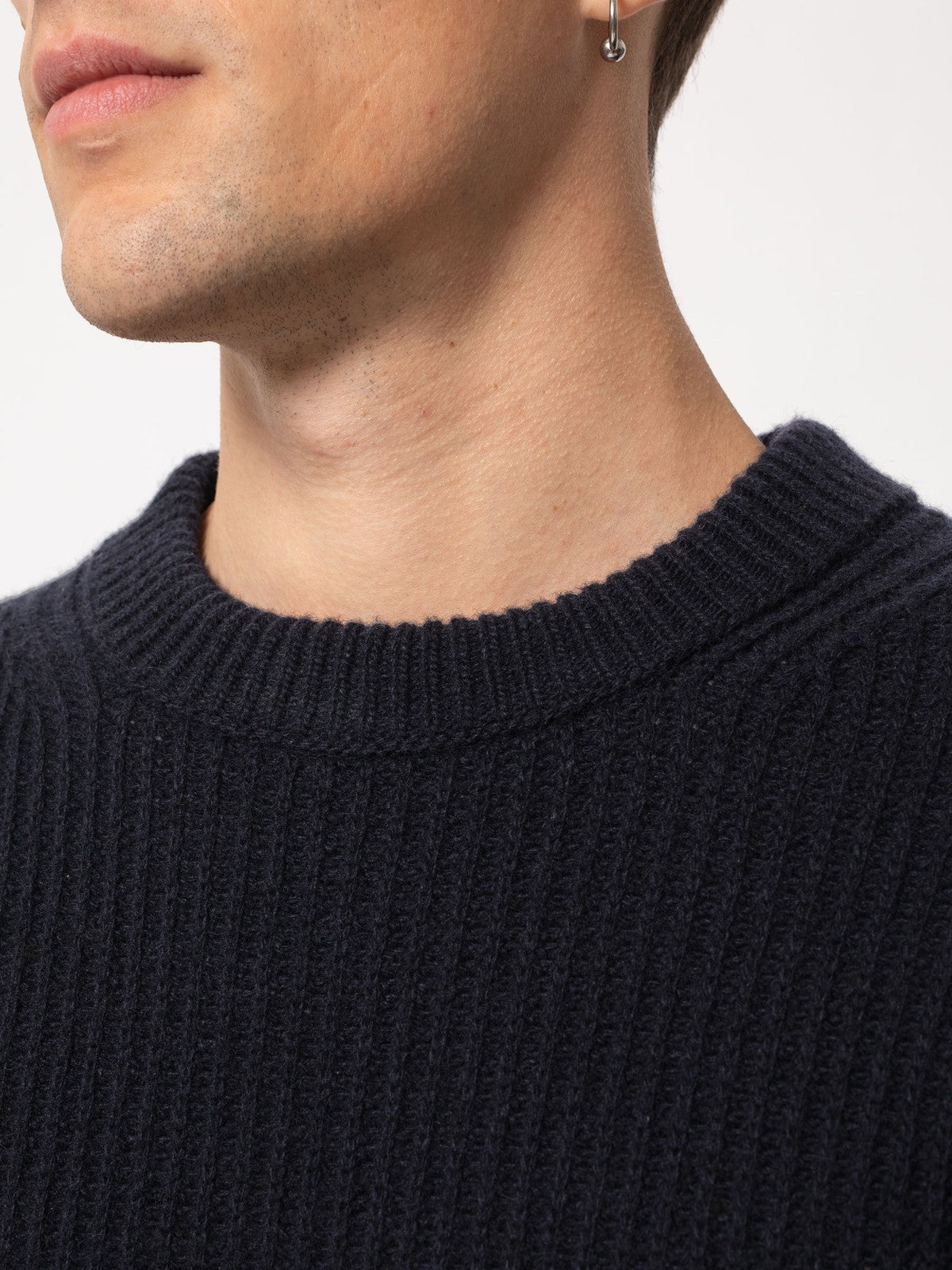 NUDIE JEANS AUGUST RIB WOOL SWEATER IN NAVY in NAVY — view 3