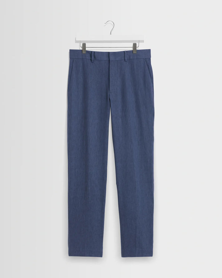 WAX LONDON ALP LINEN TROUSERS IN MID BLUE