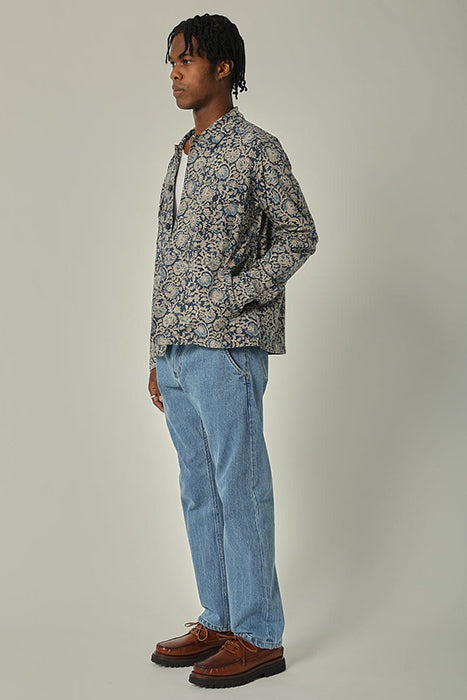 CORRIDOR MILITARY JACKET IN INDIGO HANDBLOCK in INDIGO HANDBLOCK — view 3