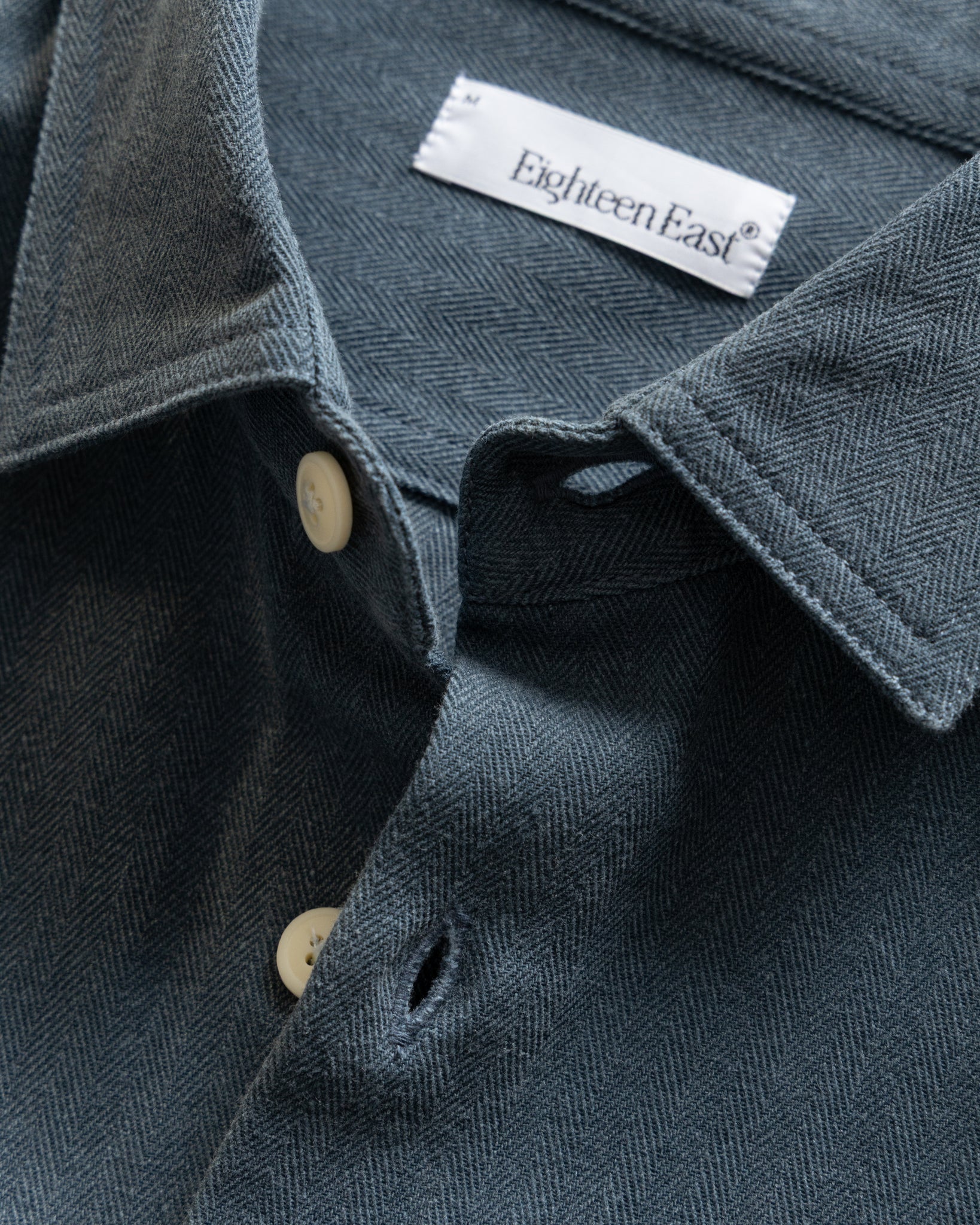 18 EAST ALBERTO "PER LAVORO" SHIRT IN DUSTY NAVY YARN DYED HBT MIL-SPEC COTTON in DUSTY NAVY YARN DYED HBT MIL-SPEC COTTON — view 2