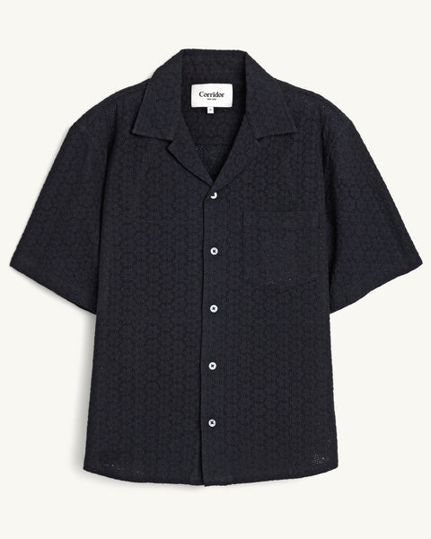 CORRIDOR FLORAL EYELET SS IN BLACK