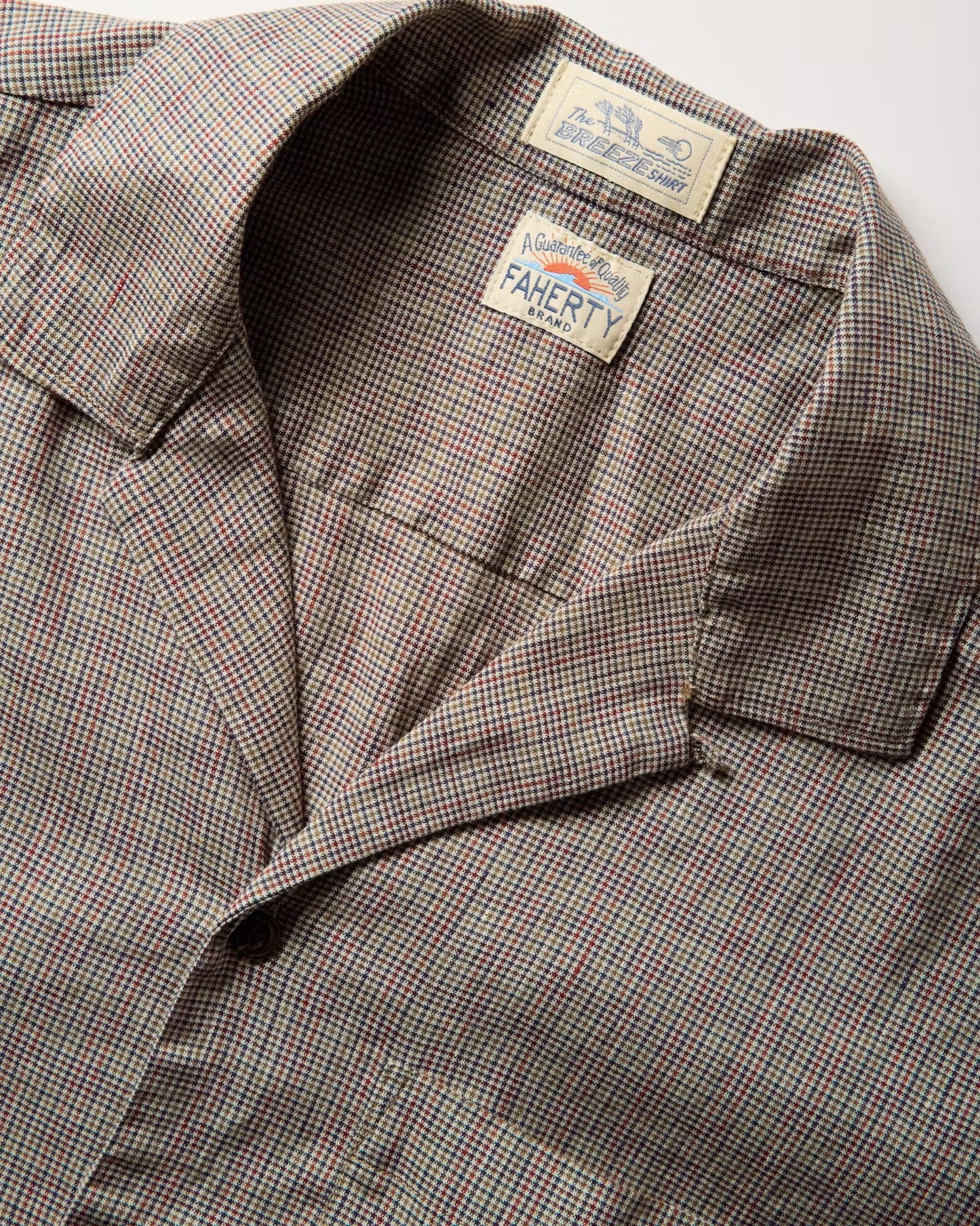 FAHERTY SS BREEZE CAMP SHIRT IN BURGUNDY WOOD CHECK