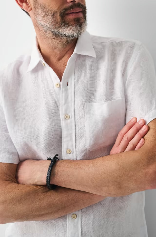 FAHERTY SHORT-SLEEVE LINEN LAGUNA SHIRT IN BRIGHT WHITE BASKETWEAVE