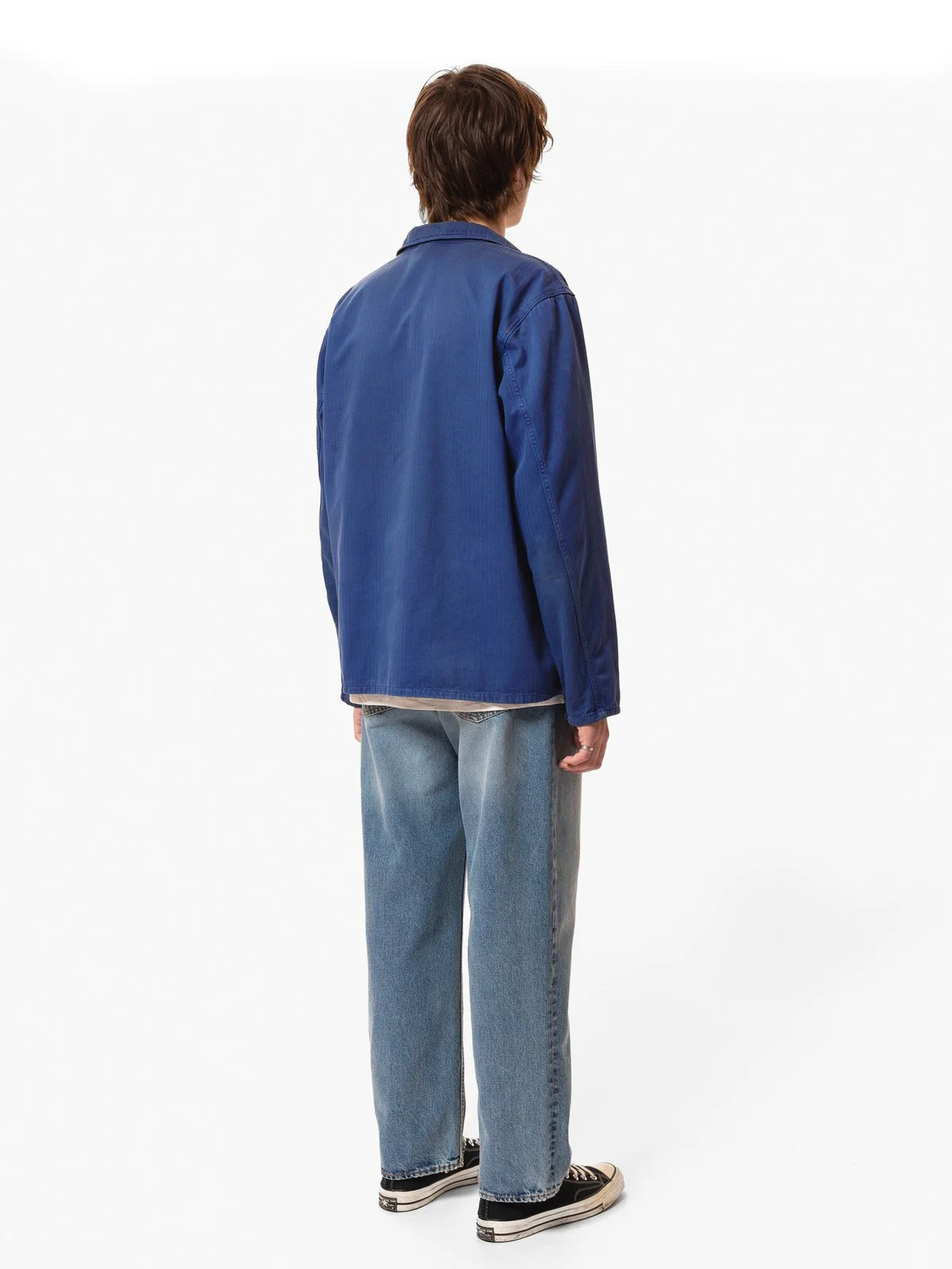 NUDIE JEANS BUDDY HERRINGBONE CHORE JACKET IN BLUE in BLUE — view 4