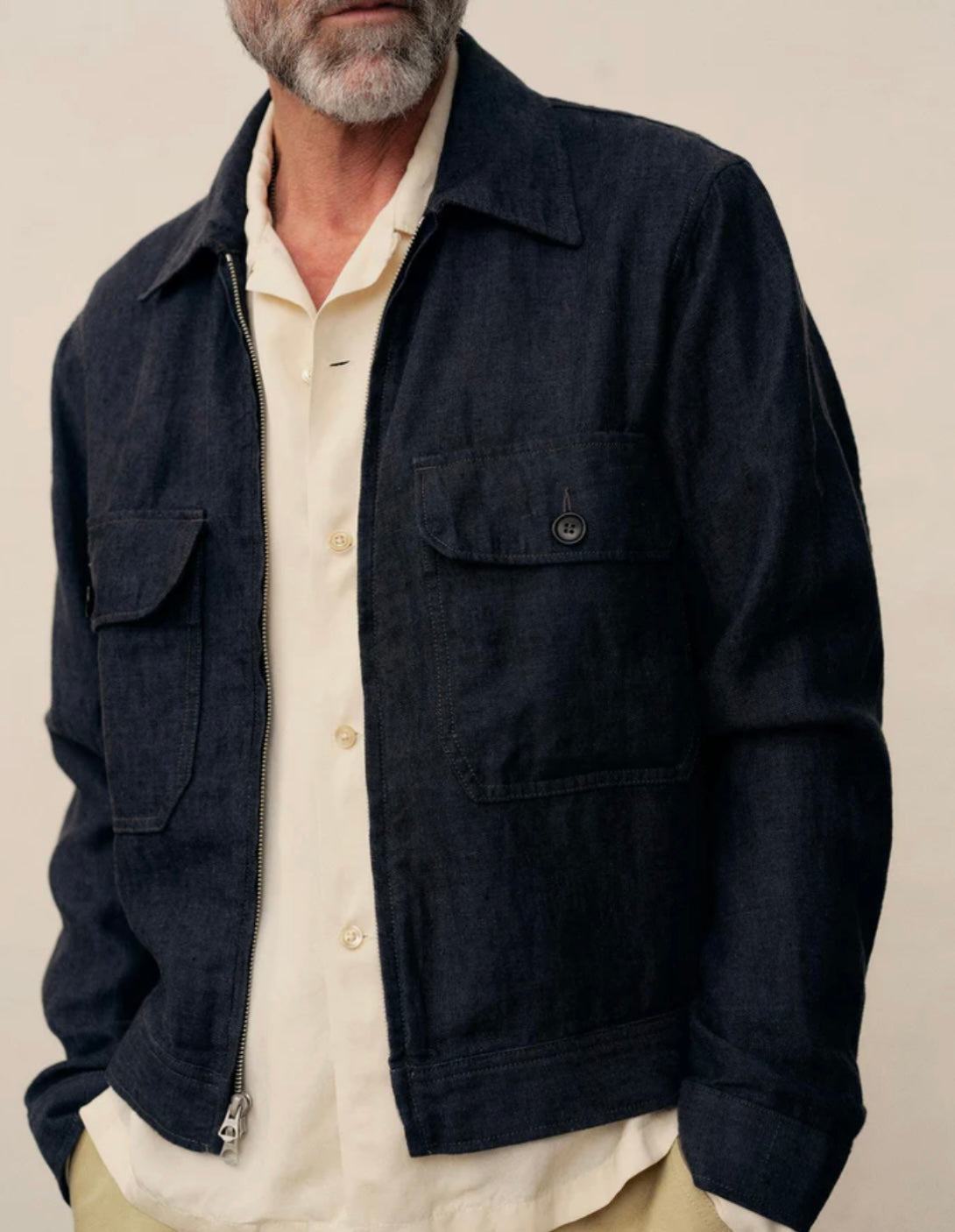 Buck Mason - BUCK MASON LOOMED LINEN STATION JACKET IN NAVY - Rent With Thred