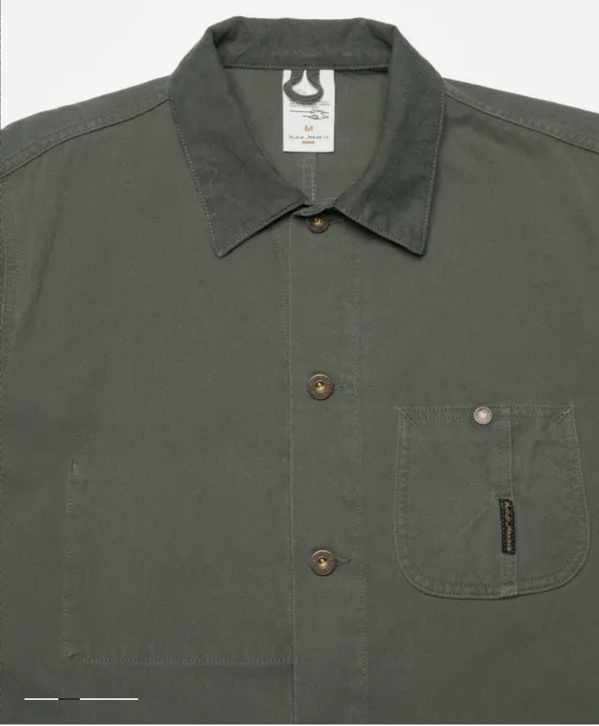Nudie Jeans NUDIE JEAN HOWIE CHORE JACKET IN DUCK CANVAS GREEN in DUCK CANVAS GREEN — view 2
