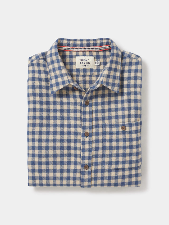 THE NORMAL BRAND HUDSON DOUBLE BRUSHED FLANNEL SHIRT IN KHAKI PLAID