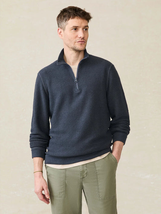 Faherty - FAHERTY MOVEMENT QUARTER ZIP IN GREY COVE STRIPE - Rent With Thred